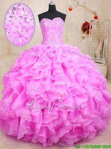 Popular Sleeveless Lace Up Floor Length Beading and Ruffles Sweet 16 Quinceanera Dress