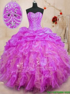 Glorious Sweetheart Sleeveless Lace Up Sweet 16 Dress Fuchsia Organza