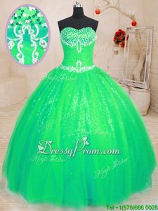 Beautiful Green Sweetheart Neckline Beading Quinceanera Dresses Sleeveless Lace Up