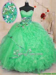 Elegant Apple Green Sleeveless Organza Lace Up Sweet 16 Quinceanera Dress forMilitary Ball and Sweet 16 and Quinceanera