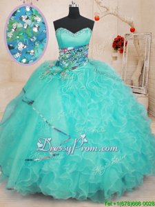 Hot Sale Ball Gowns Ball Gown Prom Dress Aqua Blue Sweetheart Organza Sleeveless Floor Length Lace Up