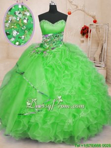 Simple Spring Green Sweetheart Lace Up Beading and Ruffles 15 Quinceanera Dress Sleeveless
