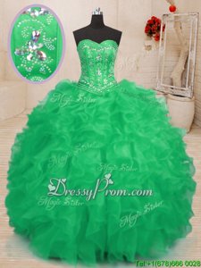Decent Sweetheart Sleeveless Lace Up Ball Gown Prom Dress Teal and Green Organza
