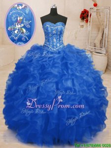 Adorable Floor Length Blue Sweet 16 Dress Sweetheart Sleeveless Lace Up