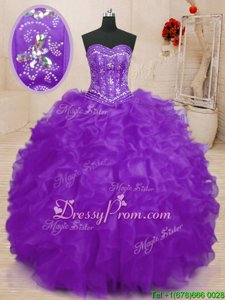 Fabulous Floor Length Purple Sweet 16 Dress Sweetheart Sleeveless Lace Up