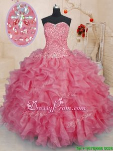 Graceful Sleeveless Lace Up Floor Length Beading and Ruffles 15th Birthday Dress
