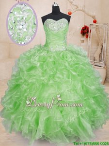 Pretty Spring Green Sleeveless Organza Lace Up 15 Quinceanera Dress forMilitary Ball and Sweet 16 and Quinceanera