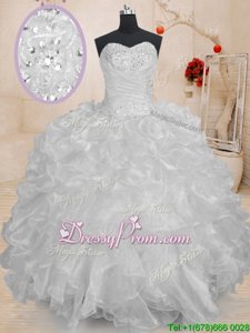 Exquisite Ball Gowns Quinceanera Gown White Sweetheart Organza Sleeveless Floor Length Lace Up
