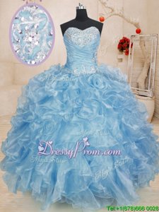 Lovely Blue Quinceanera Dress Military Ball and Sweet 16 and Quinceanera and For withBeading and Ruffles Sweetheart Sleeveless Lace Up
