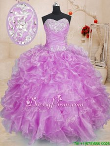 Low Price Floor Length Lace Up Quince Ball Gowns Lilac and In forMilitary Ball and Sweet 16 and Quinceanera withBeading and Ruffles