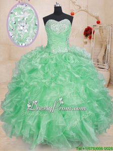 Most Popular Floor Length Ball Gowns Sleeveless Apple Green Sweet 16 Quinceanera Dress Lace Up