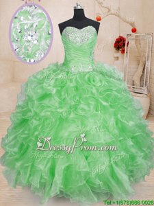 Vintage Spring Green Sweetheart Lace Up Beading and Ruffles 15 Quinceanera Dress Sleeveless