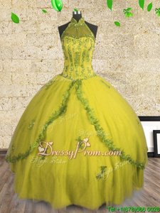 Customized Floor Length Yellow Sweet 16 Quinceanera Dress Tulle Sleeveless Spring and Summer and Fall and Winter Beading
