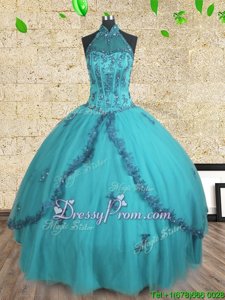 Nice Spring and Summer and Fall and Winter Tulle Sleeveless Floor Length Quinceanera Gowns andBeading