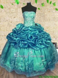 Turquoise Sleeveless Organza and Taffeta Lace Up Sweet 16 Dresses forMilitary Ball and Sweet 16 and Quinceanera