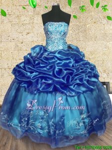 Custom Made Strapless Sleeveless Lace Up 15 Quinceanera Dress Teal Organza