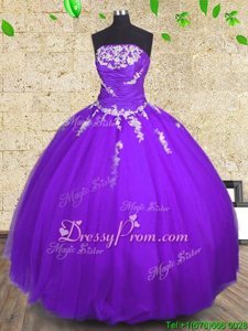 Latest Purple Lace Up Ball Gown Prom Dress Appliques and Ruching Sleeveless Floor Length