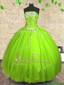 Spring Green Sleeveless Tulle Zipper 15th Birthday Dress forMilitary Ball and Sweet 16 and Quinceanera