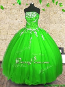 Stylish Spring Green Tulle Lace Up Ball Gown Prom Dress Sleeveless Floor Length Appliques