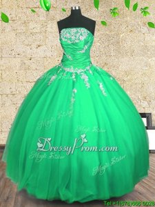 Inexpensive Strapless Sleeveless Lace Up Quinceanera Gown Green Tulle