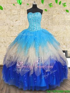 Cute Sweetheart Sleeveless Tulle Vestidos de Quinceanera Beading and Ruffles and Ruffled Layers Lace Up