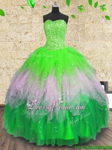Delicate Multi-color Ball Gowns Tulle Sweetheart Sleeveless Beading and Ruffles and Sequins Floor Length Lace Up Sweet 16 Quinceanera Dress