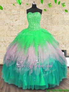 Inexpensive Multi-color Sleeveless Beading and Ruffles and Sequins Floor Length Sweet 16 Dresses