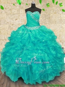 Flare Floor Length Turquoise Quinceanera Gowns Sweetheart Sleeveless Lace Up