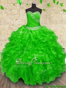Vintage Sleeveless Beading and Appliques and Ruffles and Ruching Lace Up Ball Gown Prom Dress