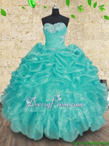 Sophisticated Aqua Blue Sweetheart Lace Up Beading and Ruffles and Ruching Quinceanera Gown Sleeveless