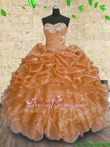 High Quality Ball Gowns Quinceanera Dress Orange Sweetheart Organza Sleeveless Floor Length Lace Up