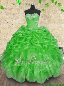 Nice Green Lace Up Sweet 16 Dress Beading and Appliques and Ruffles and Ruching Sleeveless Floor Length