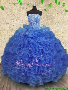 Romantic Royal Blue Sleeveless Floor Length Beading and Ruffles Lace Up Sweet 16 Quinceanera Dress