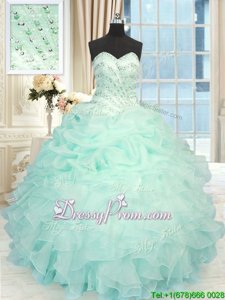 Gorgeous Apple Green Ball Gowns Sweetheart Sleeveless Organza Floor Length Lace Up Beading and Ruffles Sweet 16 Dresses