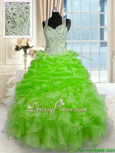 Spring Green Straps Neckline Beading Sweet 16 Quinceanera Dress Sleeveless Zipper