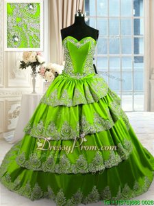 Captivating With Train A-line Sleeveless Green Sweet 16 Quinceanera Dress Court Train Lace Up