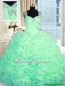 Gorgeous Apple Green Ball Gowns Beading and Ruffles Vestidos de Quinceanera Zipper Organza Sleeveless Floor Length