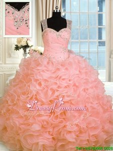 Dynamic Ball Gowns Quince Ball Gowns Watermelon Red Straps Organza Sleeveless Floor Length Zipper