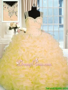 Sumptuous Organza Sweetheart Sleeveless Zipper Beading and Ruffles Sweet 16 Quinceanera Dress inGold