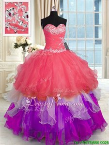 Hot Selling Beading and Appliques Quinceanera Gowns Multi-color Lace Up Sleeveless Floor Length