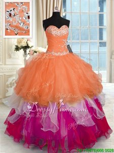 Latest Multi-color Sweetheart Neckline Beading and Ruffled Layers Quinceanera Dresses Sleeveless Lace Up