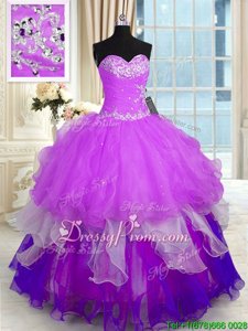 Unique Multi-color Ball Gowns Sweetheart Sleeveless Organza Floor Length Lace Up Beading and Ruffles 15 Quinceanera Dress