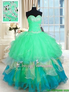 High Class Multi-color Quince Ball Gowns Military Ball and Sweet 16 and For withBeading and Appliques and Ruffles Sweetheart Sleeveless Lace Up