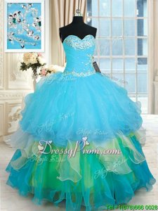 Extravagant Multi-color Lace Up Vestidos de Quinceanera Beading and Ruffled Layers Sleeveless Floor Length
