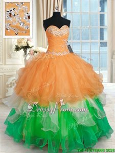 Cute Organza Sweetheart Sleeveless Lace Up Beading and Ruffles 15 Quinceanera Dress inMulti-color