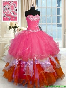 Simple Sleeveless Beading and Ruffles Lace Up Ball Gown Prom Dress