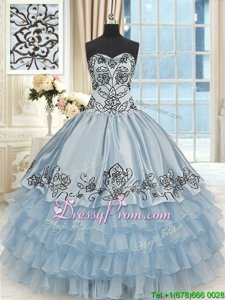 Chic Light Blue Lace Up Sweetheart Beading and Embroidery and Ruffled Layers Sweet 16 Quinceanera Dress Organza and Taffeta Sleeveless