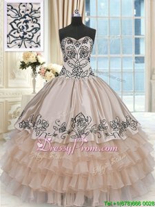 New Style Sweetheart Sleeveless Organza and Taffeta Vestidos de Quinceanera Beading and Embroidery and Ruffled Layers Lace Up