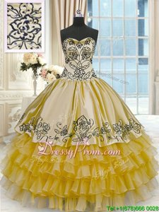 Custom Fit Sleeveless Lace Up Floor Length Beading and Embroidery and Ruffled Layers Quinceanera Dresses