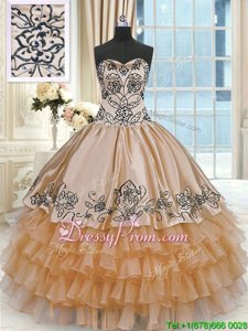 Customized Orange Sleeveless Beading and Embroidery and Ruffles Floor Length 15th Birthday Dress